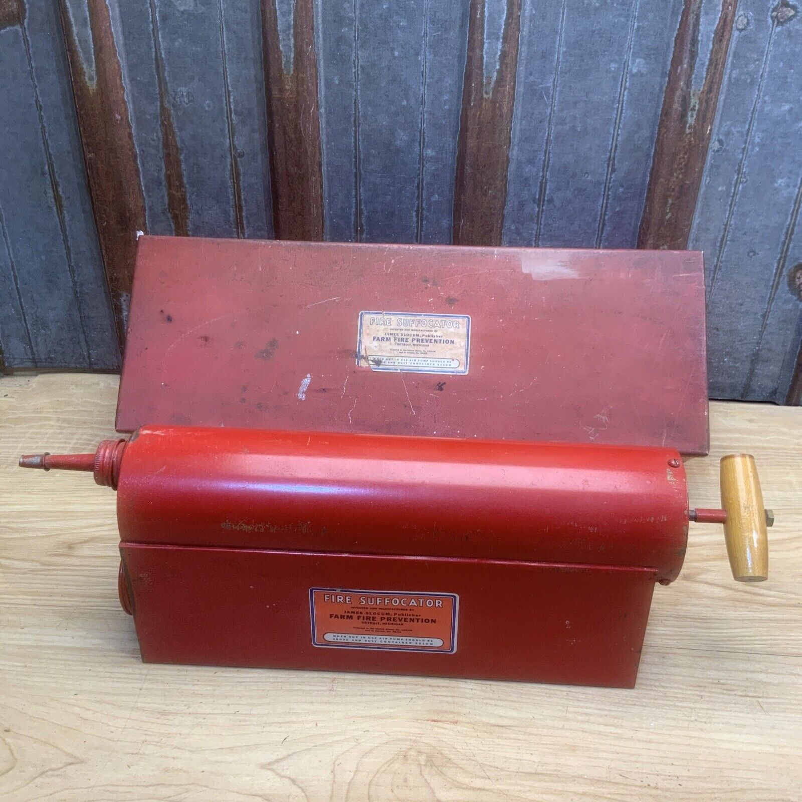 Fire Fighter Suffocator Memorabilia Farm Extinguisher Slocum Antique Vtg 