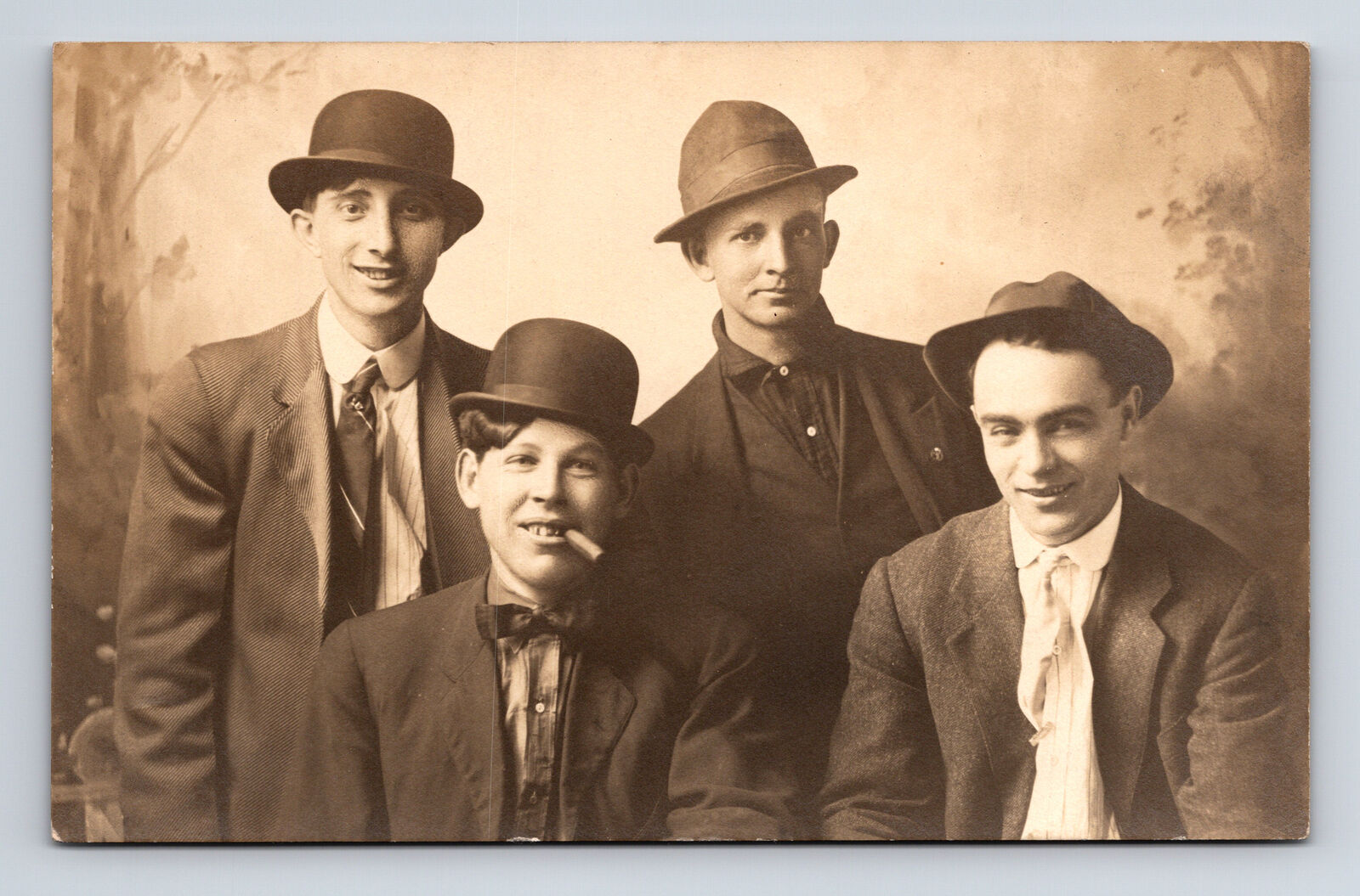 RPPC Portrait of Four Distinctive Young Men Cigar Hats Stylish Fashion Postcard