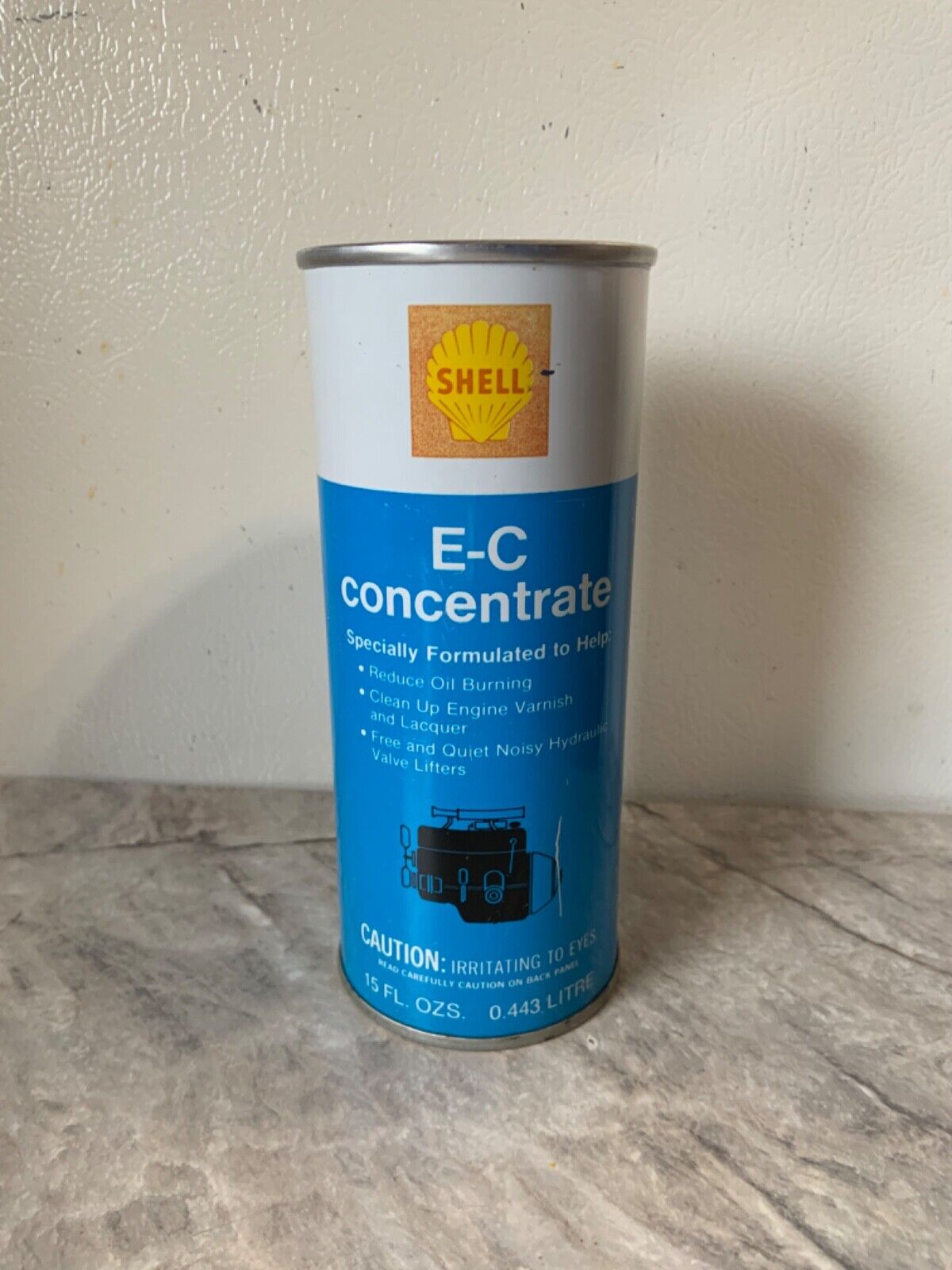 Vintage SHELL E-C CONCENTRATE Engine Cleaner 1-15 oz Metal Can RARE Nice Look