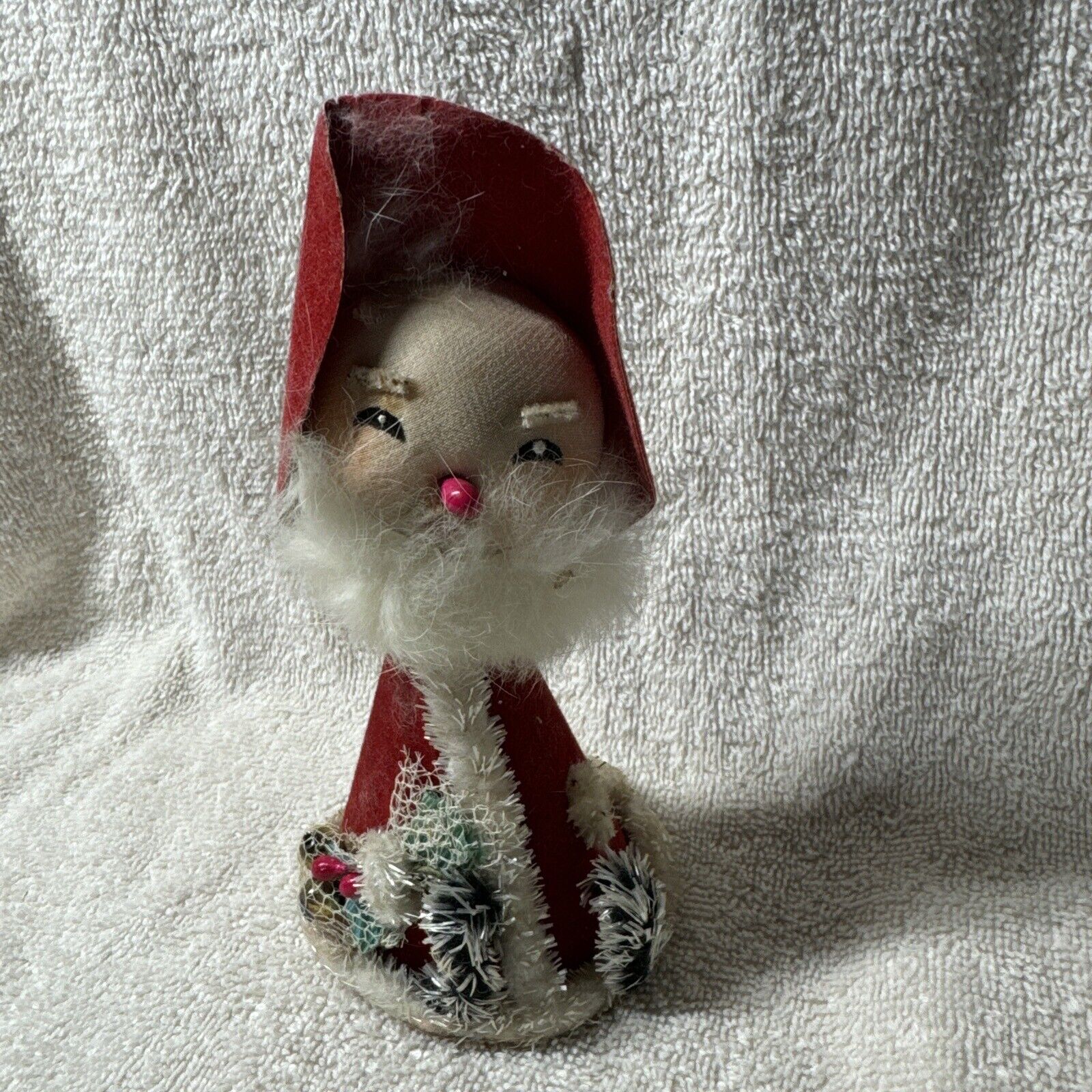 Vintage Nylon/Chenille/Felt Santa Christmas Ornament Japan T14