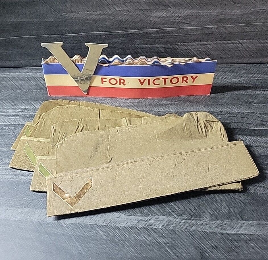 Vintage WWII V for Victory Paper Hat Parade Lot Of 5 Military Army Marines Navy