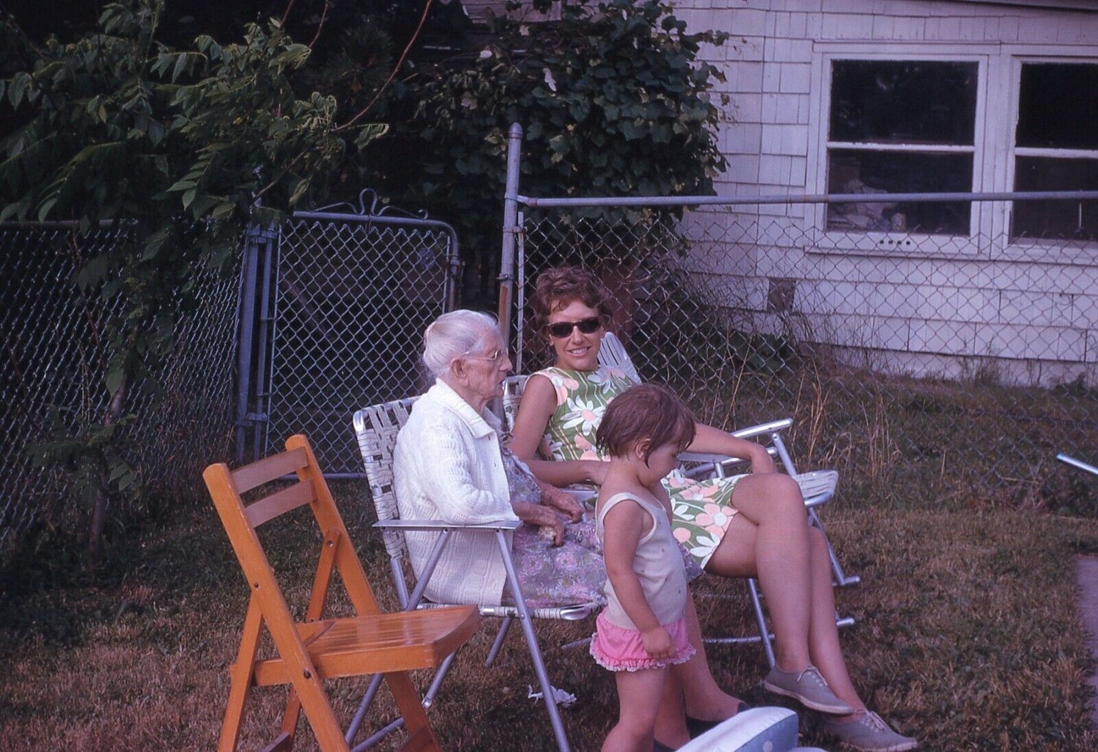 1971 Grumpy Grandma Sitting Aluminum Chair 70s Vintage 35mm Slide 