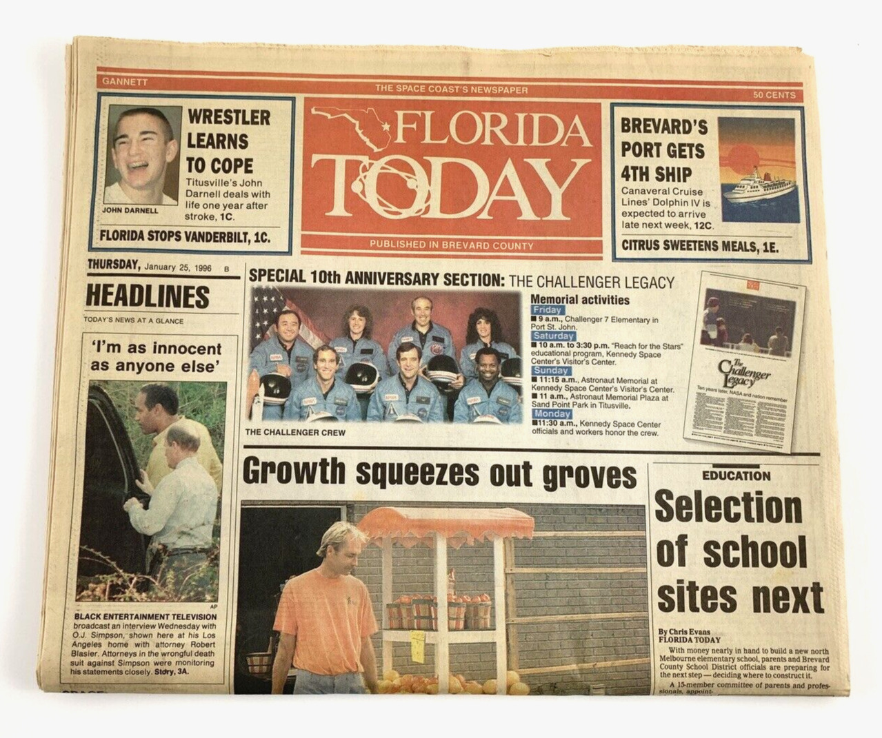 Florida Today Newspaper 1/25/96  Shuttle Challenger Loss, 10-Year Anniv Issue.