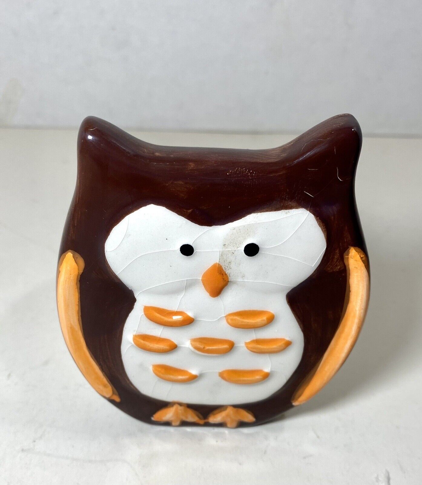 Vintage Owl Planter Vase Orange Brown MCM 3 inch Diameter Holder