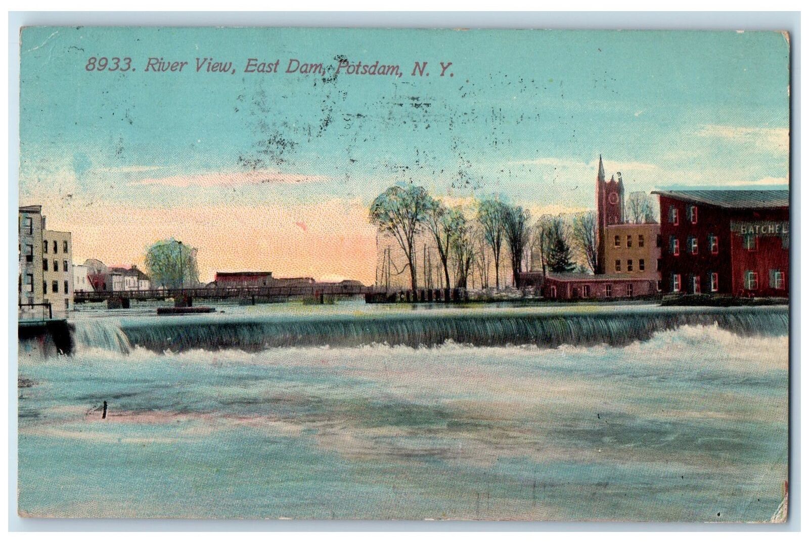 1912 River View East Dam Trees Scene Potsdam New York NY Posted Vintage Postcard