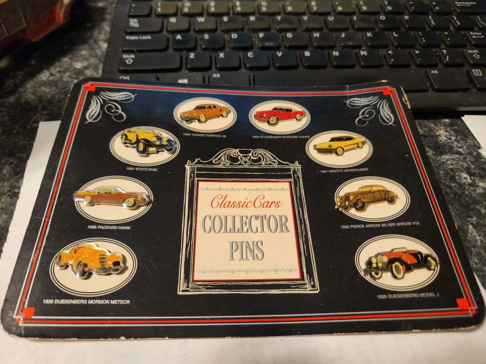 VINTAGE Atlas Classic Cars Collectors 8 Beautiful Pins with Original Display