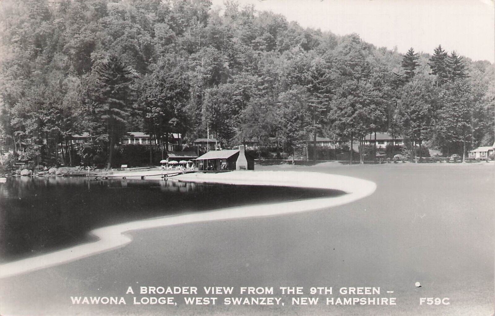 RPPC Broader View the 9th Green Wawona Lodge, West Swanzey New Hampshire PM 1955