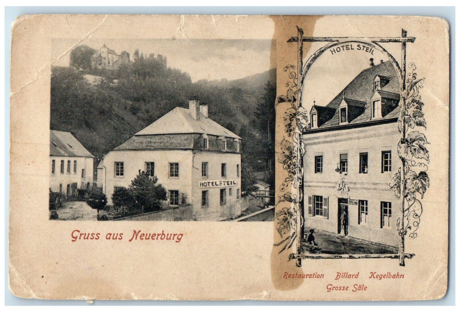 c1905 Hotel Steil Greetings from Neuerburg Germany Multiview Postcard