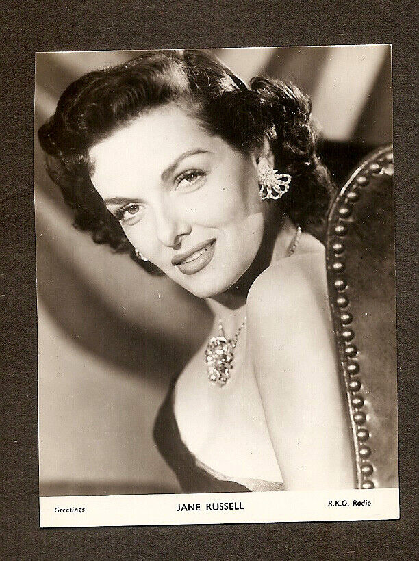 JANE RUSSELL CARD VINTAGE 1940s REAL PHOTO CARD R.K.O. FILMS..