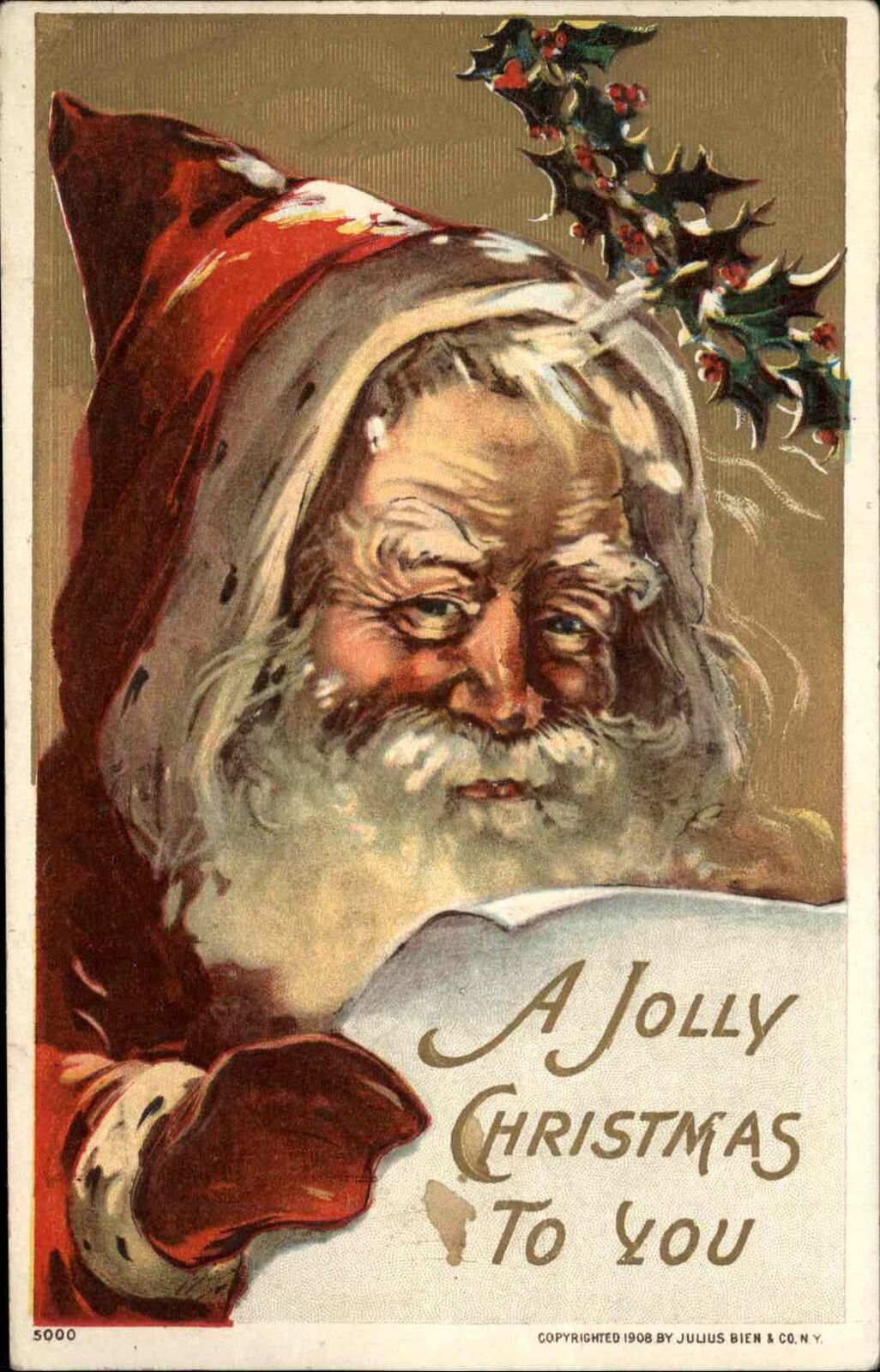 Christmas Santa Claus Reads Letter Julius Bien No. 5000 c1910 Postcard