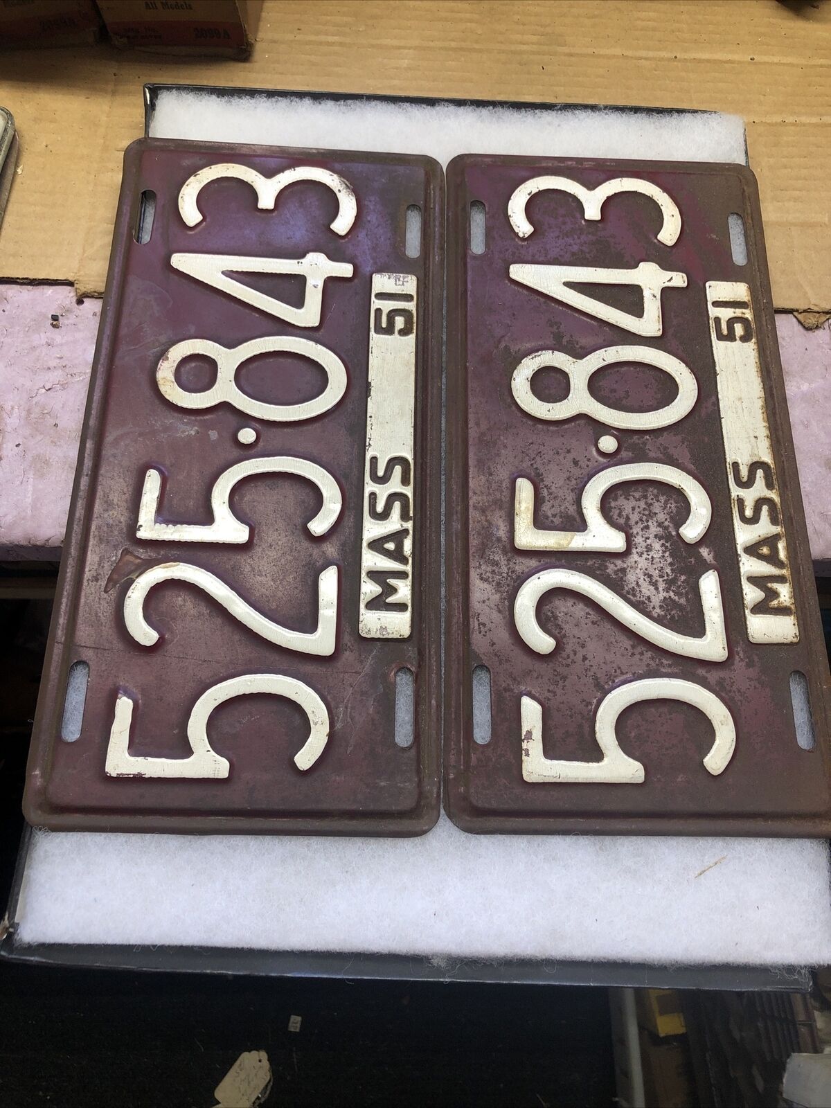 1951 Massachusetts License Plates 525-843 Pair