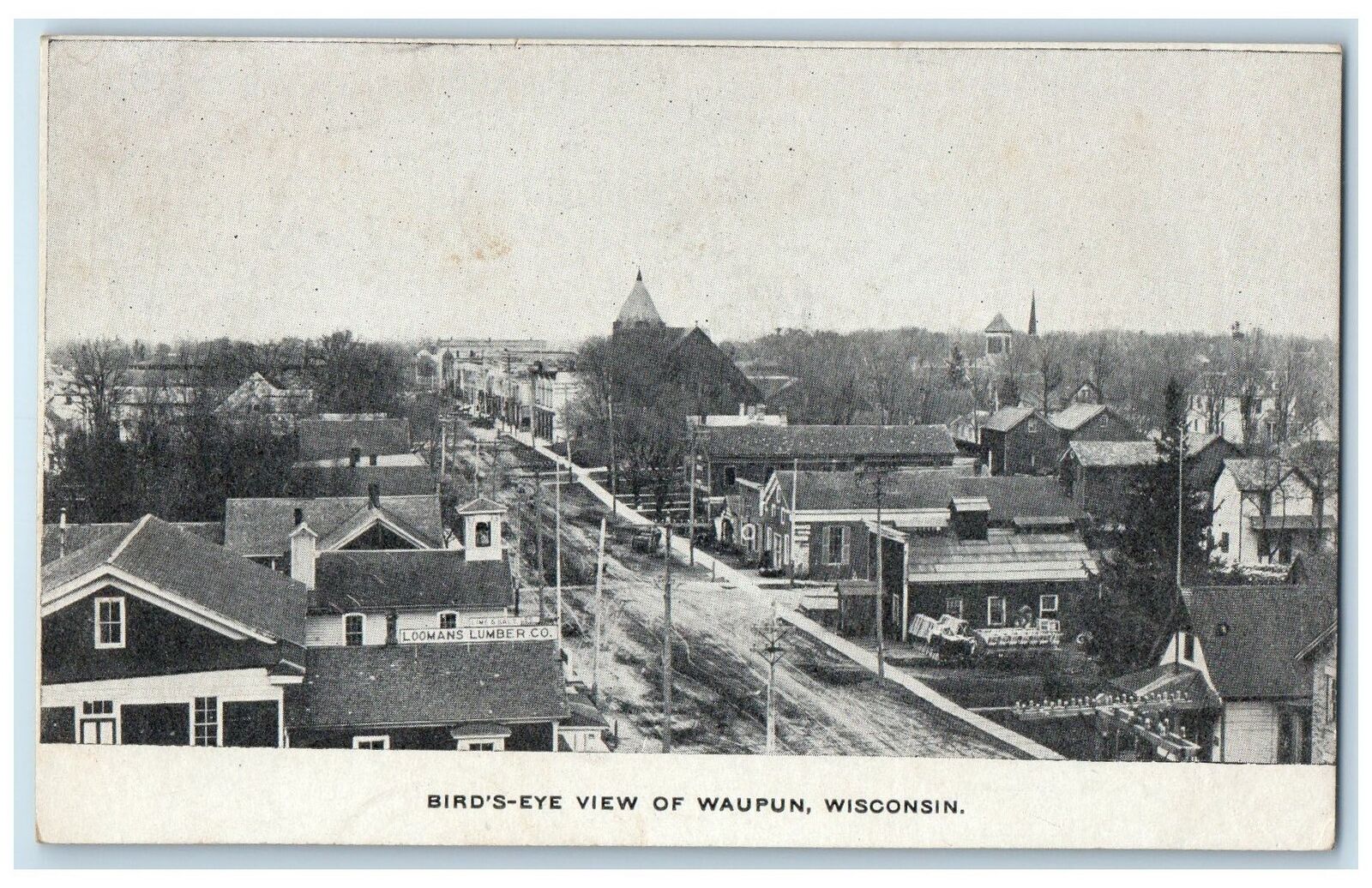 c1905\'s Birds Eye View Dirt Road Stores Street Of Waupun Wisconsin WI Postcard