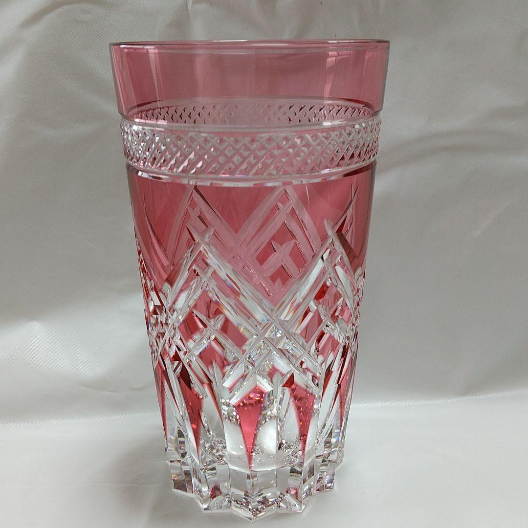 Edo Kiriko Sake cup Kagami Crystal  Red Covered Rocks Glass