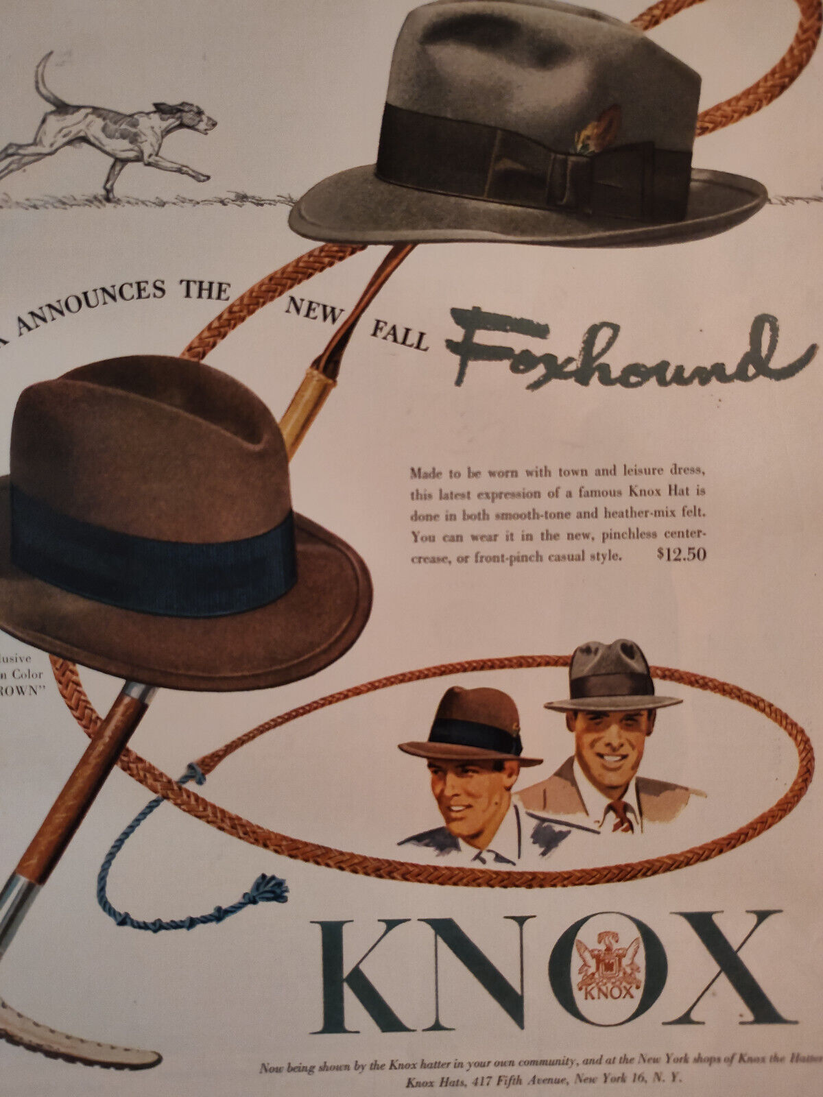 1952 Esquire Original Art Ad Advertisement KNOX hats