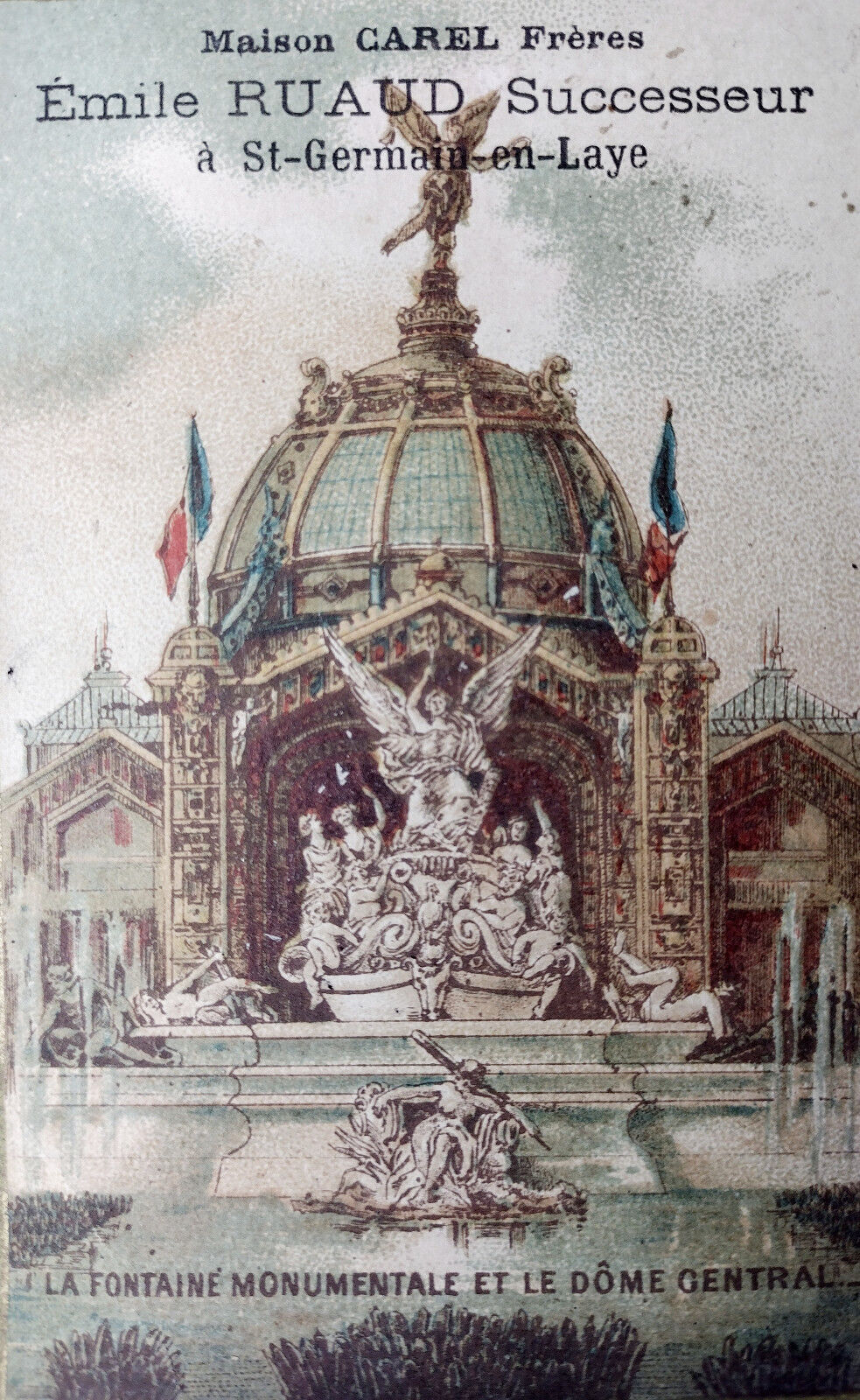 Victorian 1800s French Advertising Trade Card Fontaine Monumentale Dome Central