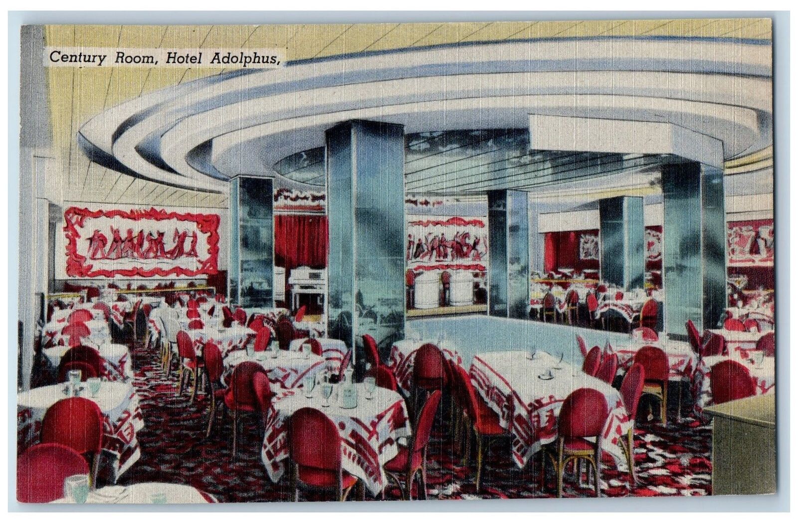 c1940\'s Century Room Hotel Adolphus & Restaurant Interior Dallas Texas Postcard