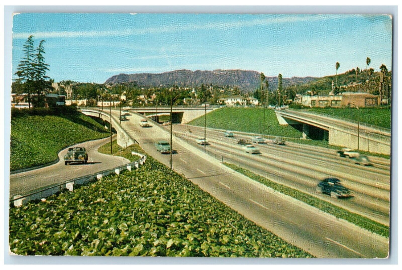 Hollywood California CA Postcard Freeway Linking Civic Center San Fernando c1960