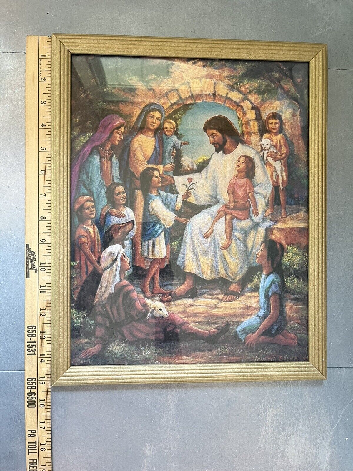 Vintage Jesus Loves The Little Children Framed Print By Venetia Epler