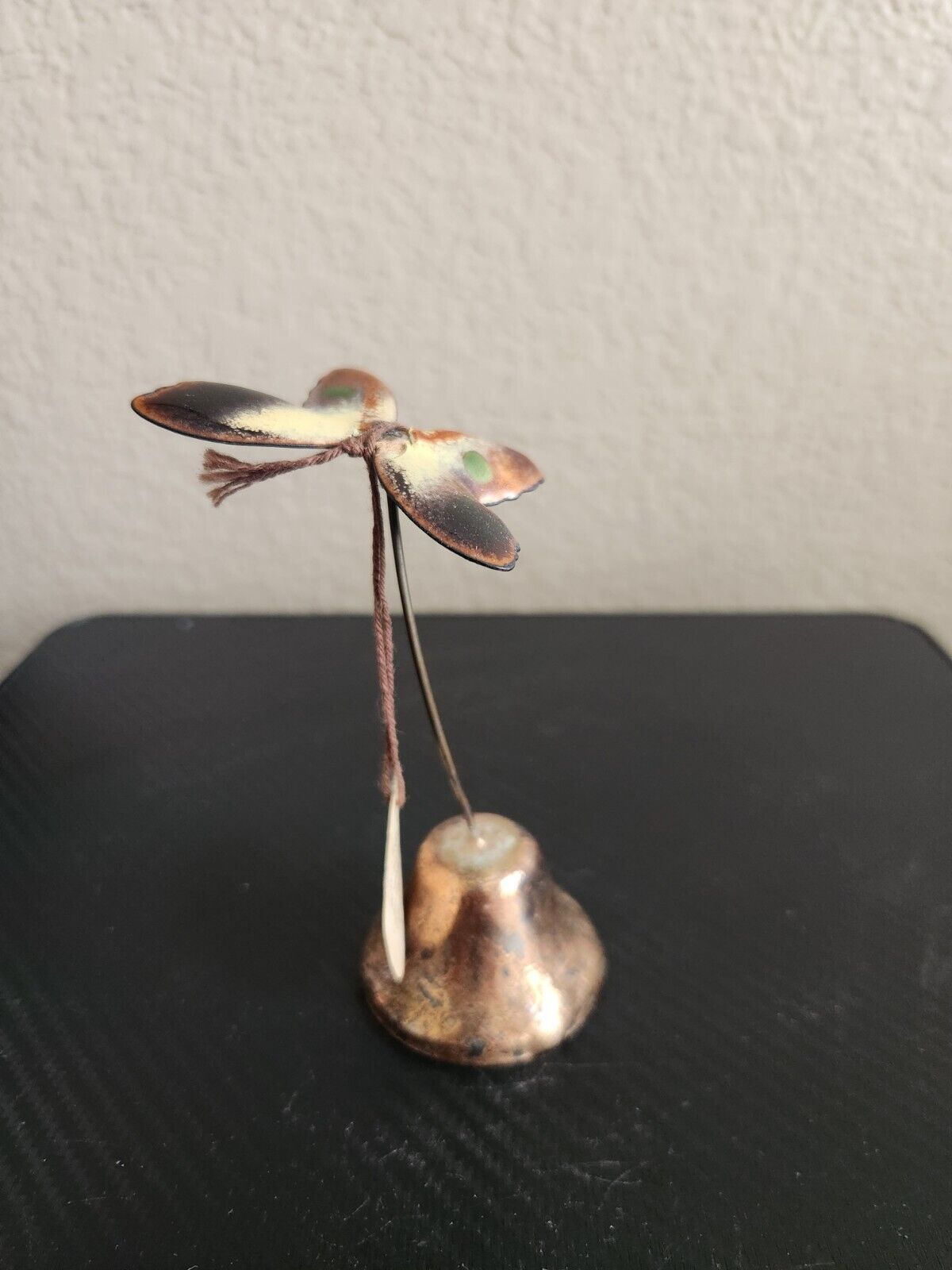 Handcrafted Metal Bell Copper With Butterfly Vintage With Tag Bavano Flowers