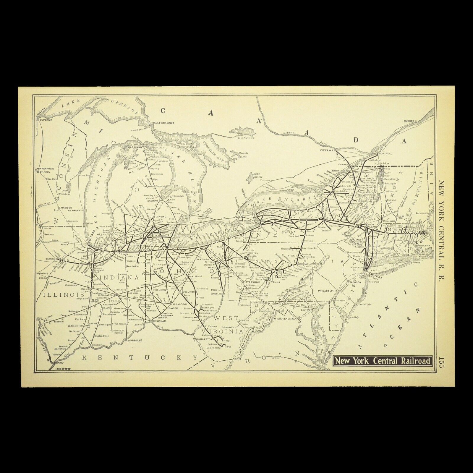 Vintage NEW YORK CENTRAL Railroad Map NYC RR NY CENTRAL Railway Antique 1920s
