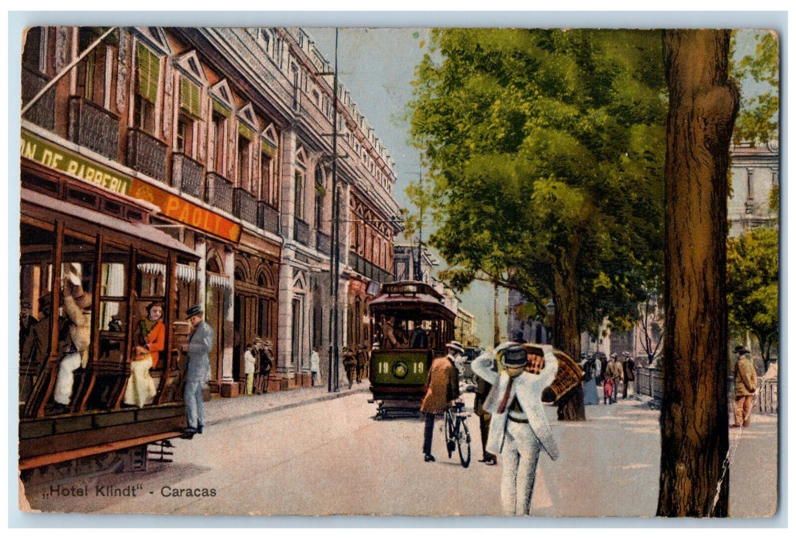 c1910 Barbershop Paoli Trolley Car Hotel Klindt - Caracas Venezuela Postcard