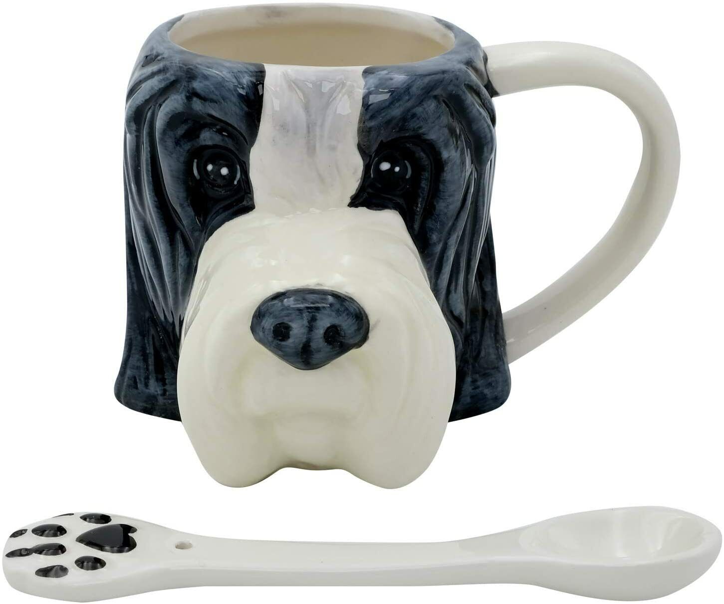 Coffee Mug Tea Ceramic Cup with Spoon Cute Dog Puppy Hand Made