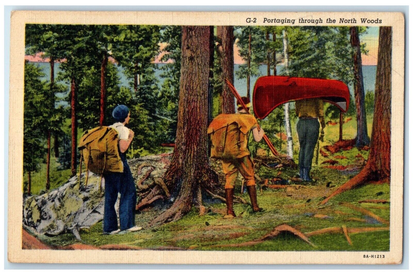 1938 Portaging Through The North Woods Crosby Minnesota MN Vintage Postcard