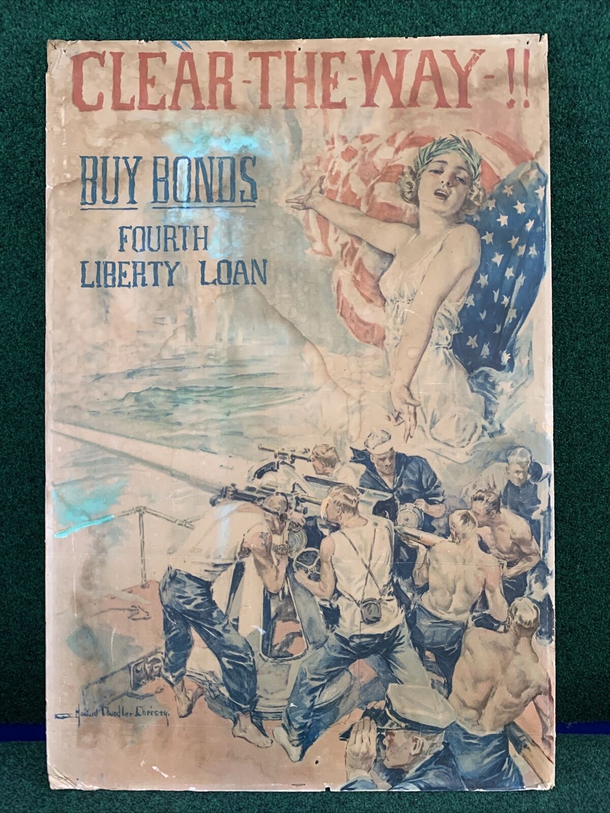 Original WW1 “Clear The Way” Fourth Liberty Loan “WAR BONDS” Poster 20x30”GREAT