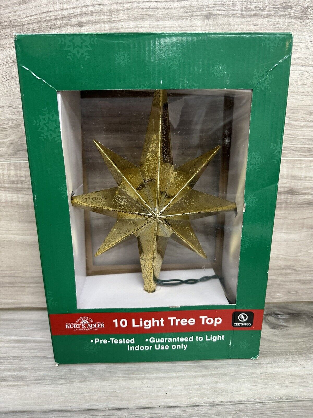 Kurt Adler UL 10-Light Gold Bethlehem Star Treetop, Golden