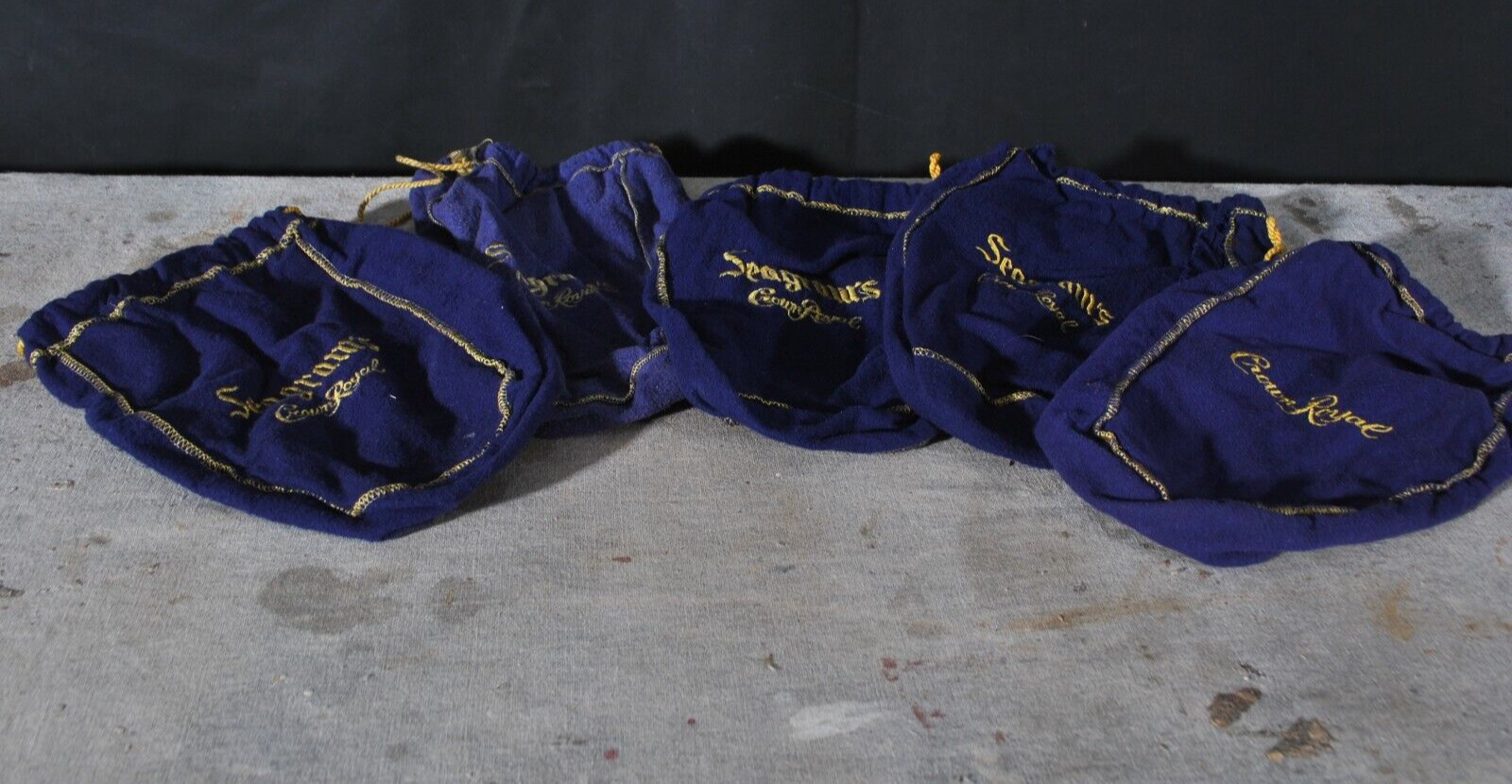 💥 Seagrams Crown Royal Bag Lot of 5 Purple & Gold - Vintage Bags