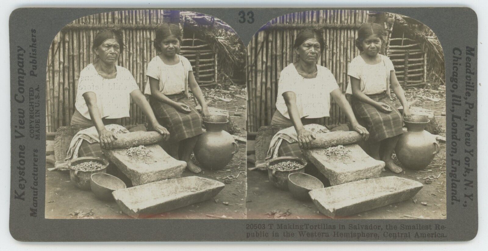 c1900's Real Photo Stereoview Making Tortillas in Salvador Central America