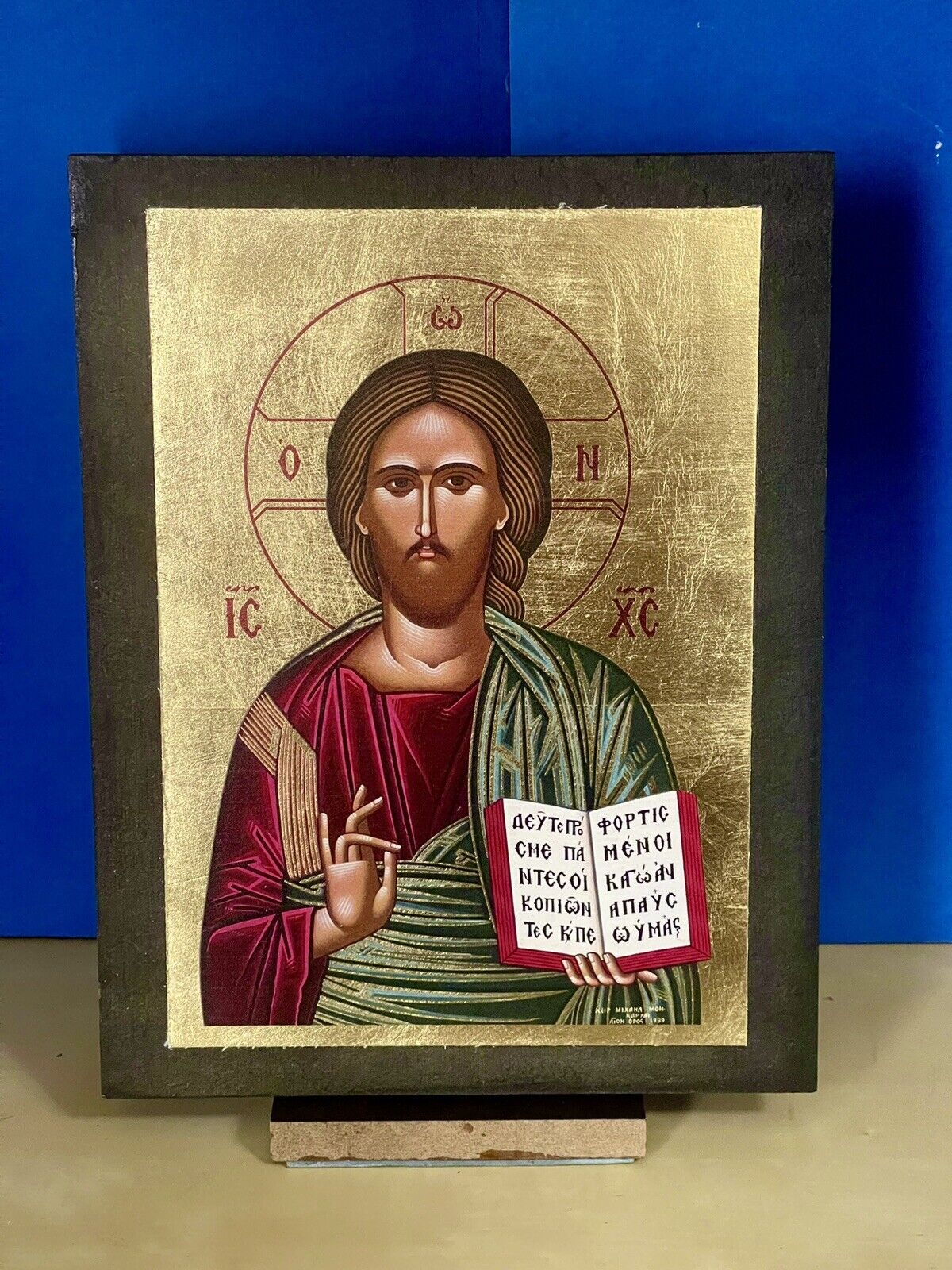 CHRIST BLESSING-Silkscreen on Cotton Canvas Orthodox icons 7x9 Inches