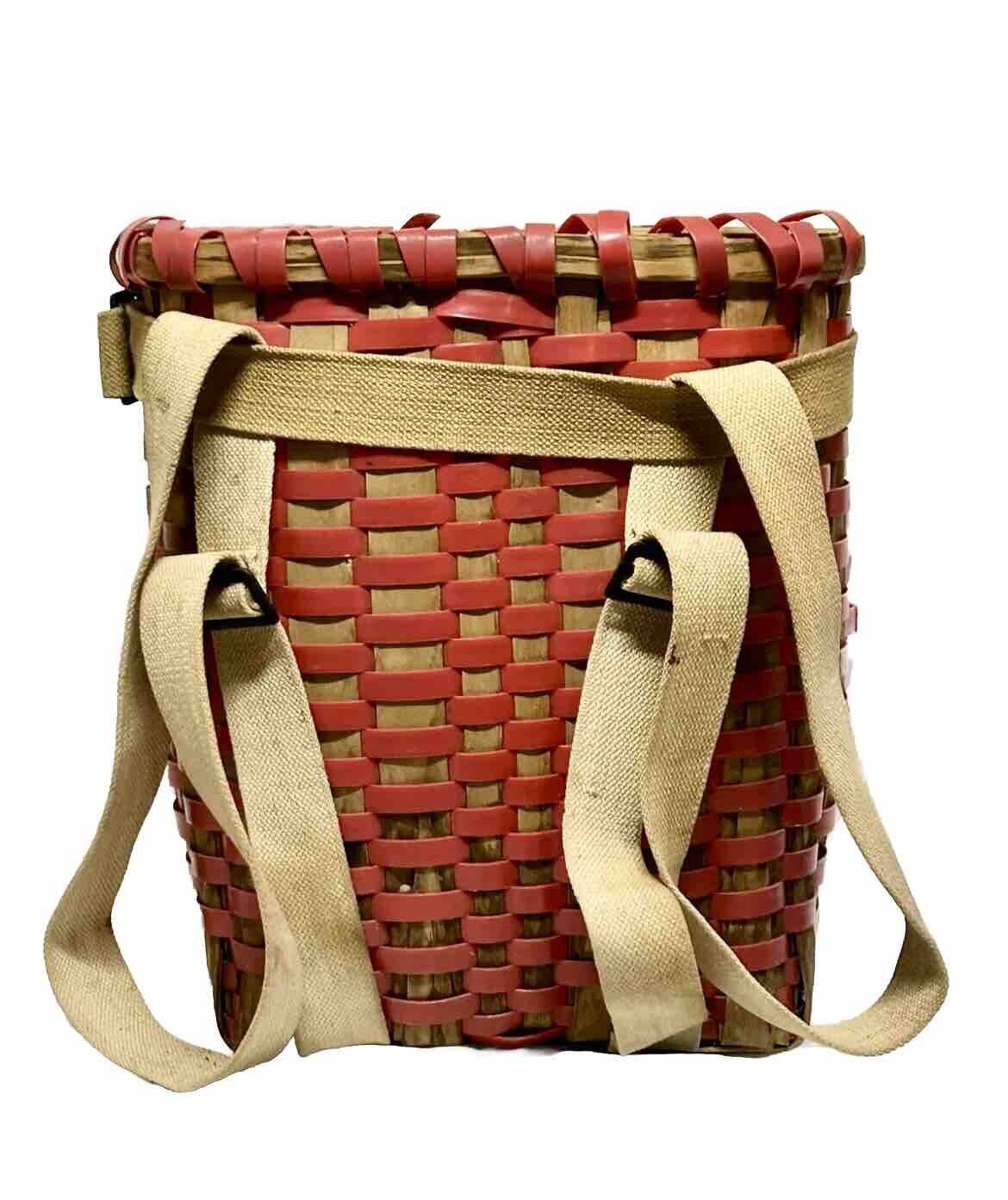 Adirondack Vintage Antique Gathering Trapper Woven Basket Backpack With Straps