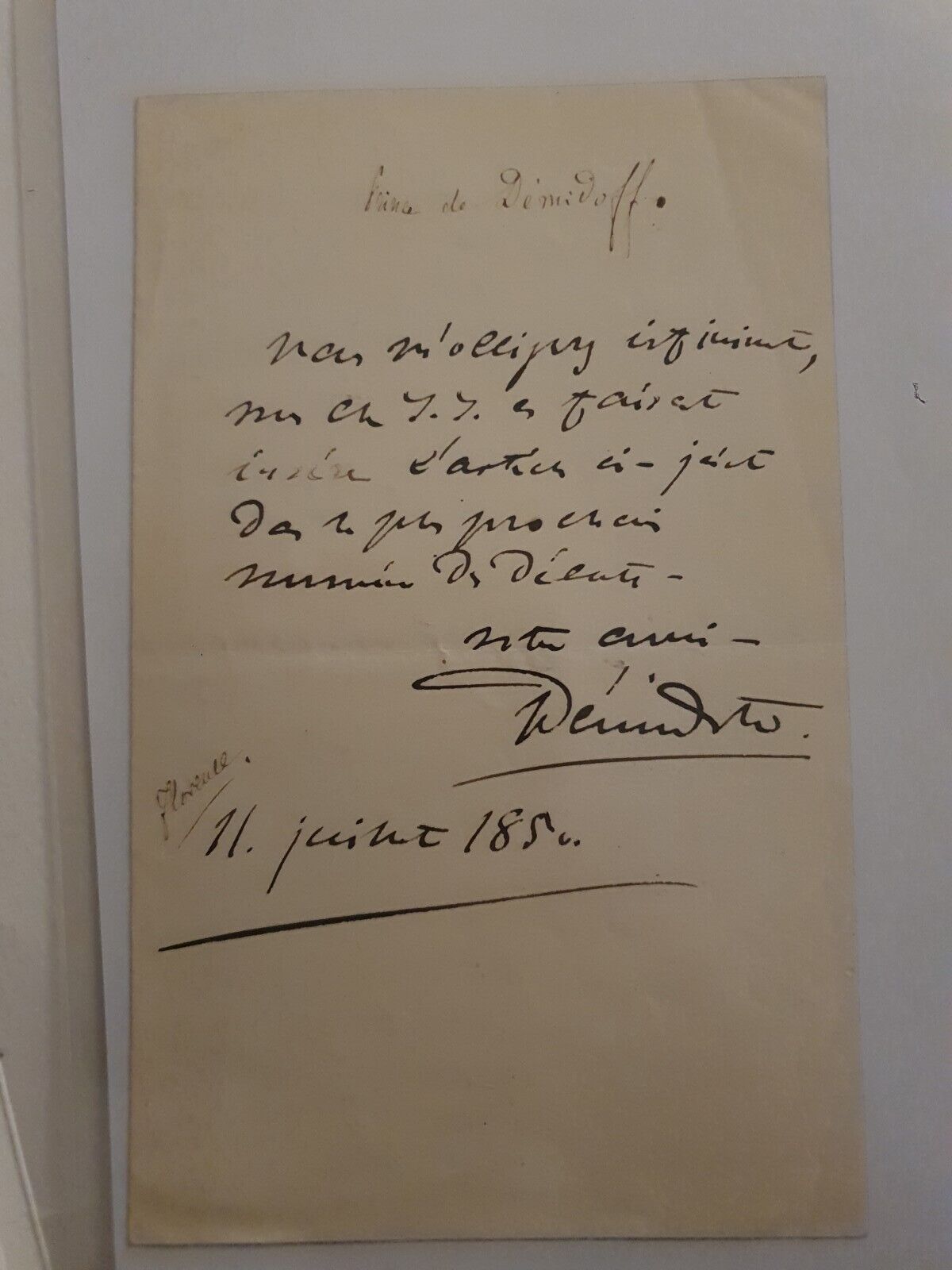 Autograph Letter Anatole Nikolayevich Demidoff (1812-1870) Russian Diplomat/Art
