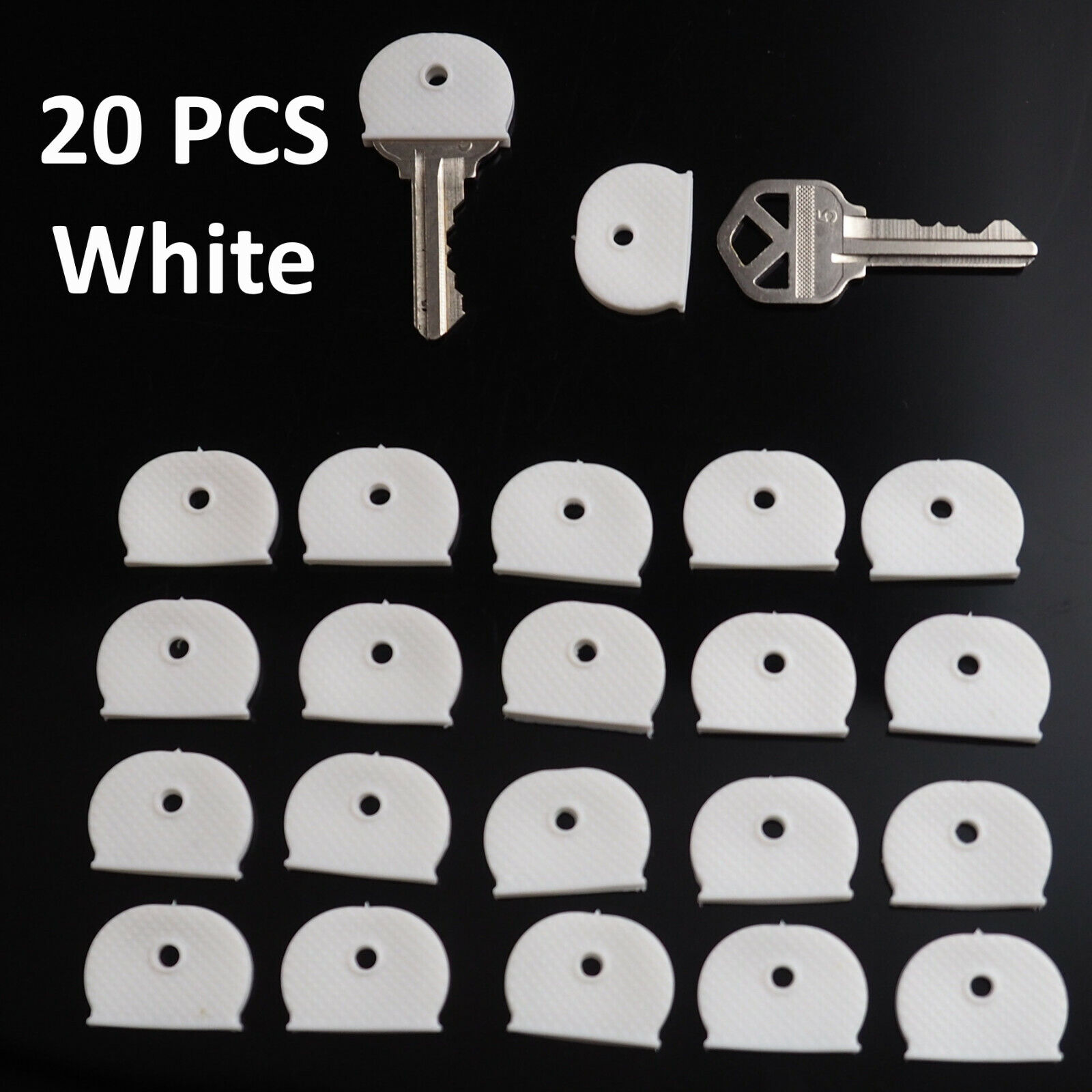 20x Key ID Caps Rubber Identifier Top Cover Topper Ring Hat Shape - White Color