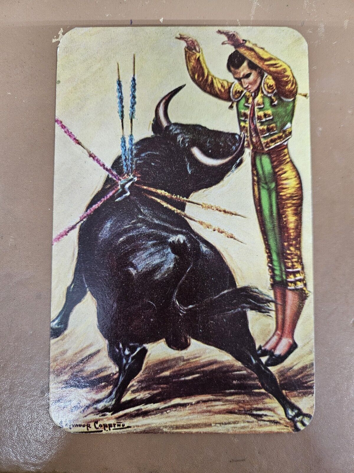 Vintage Bullfighting  Postcard Matador / Bull  - Artist-Signed