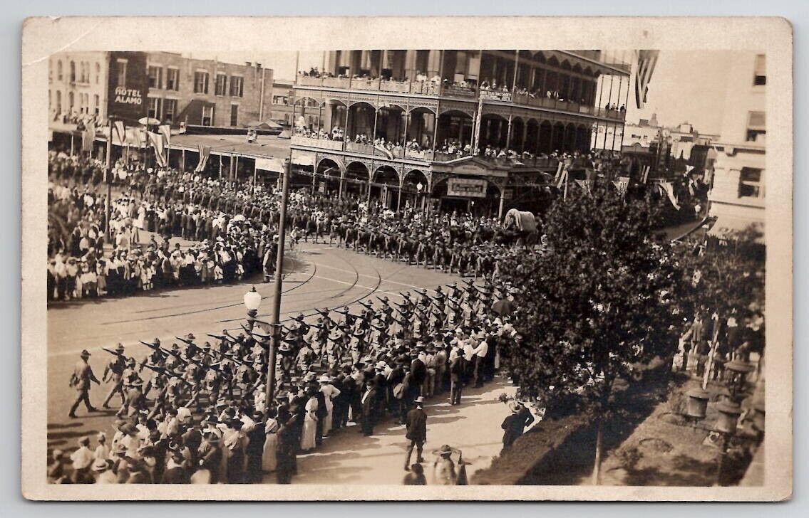 WW1 US Army Parade San Antonio Texas RPPC c1916 Patriotic Photo Postcard T22