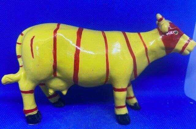 Vintage K's Collection Yellow w/ Red Stripes Hand Painted Cow Figurine