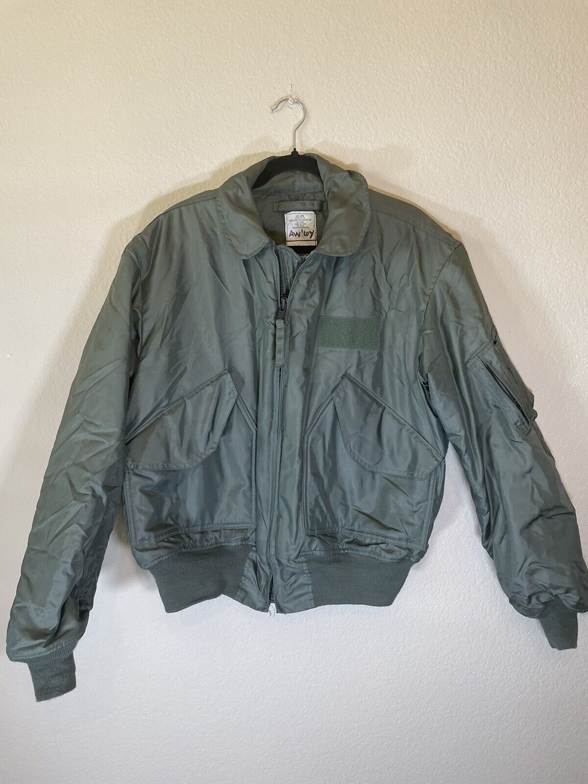US Military Pilot CWU-45/P Flight Jacket Flyer's Cold Weather LARGE USN Green