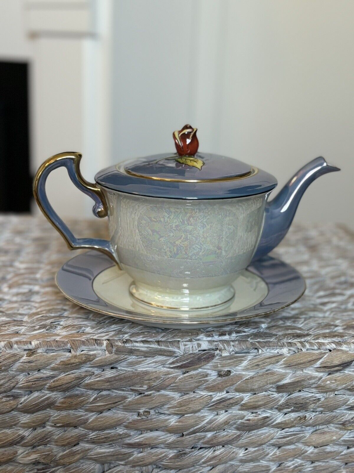 Noritake Tea Pot Serving Plate Set Fine China RARE 1920s Green Trademark