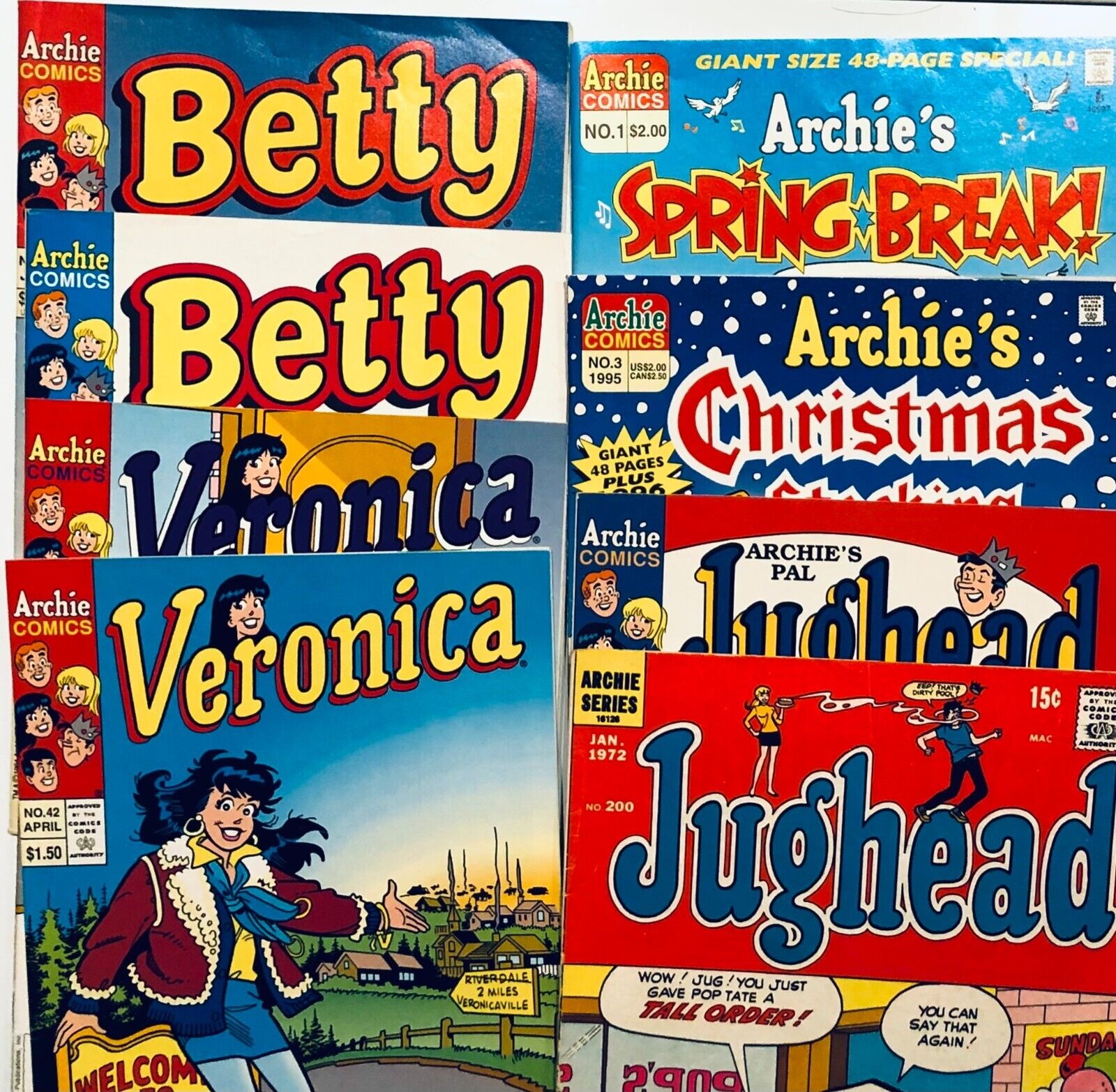 8 Comic Book Lot - Jughead (1972) Archie (1995) Veronica (1995) Betty (1993) AA1