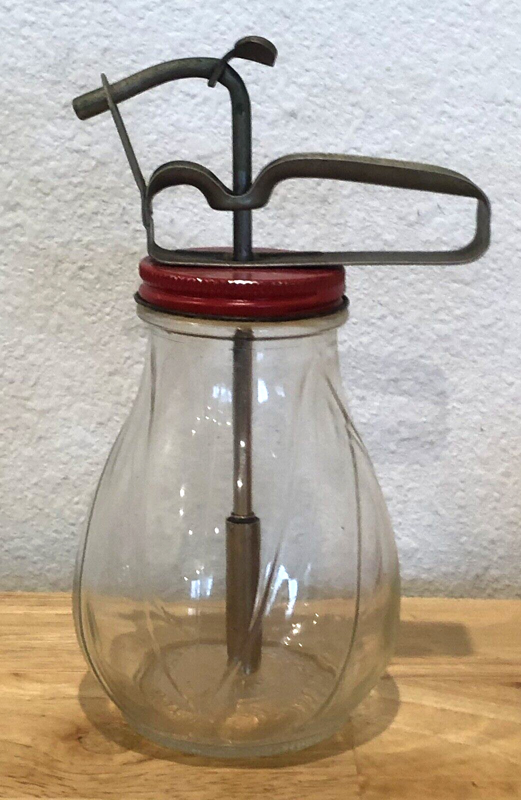VINTAGE RARE 1940s FEDERAL TOOL CORP GLASS SYRUP DISPENSER WITH METAL PUMP