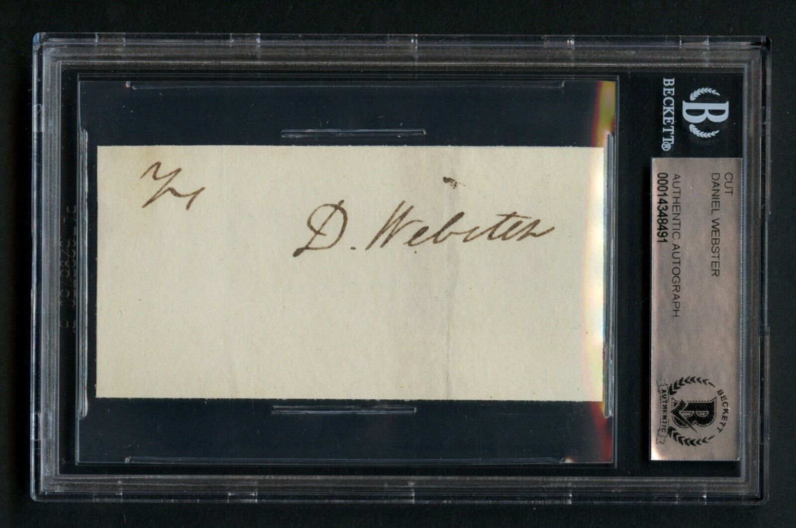 Daniel Webster d1852 signed autograph 2x3 cut U.S. Secretary of State BAS Slab