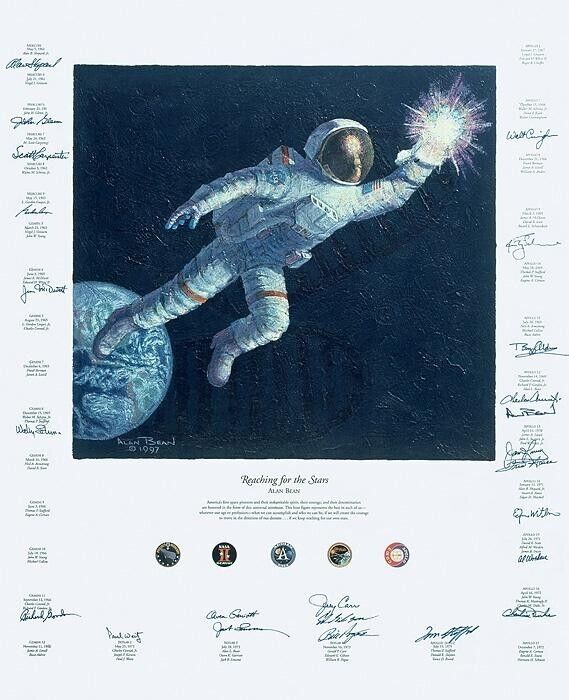 APOLLO ASTRONAUT ALAN BEAN, REACHING FOR THE STARS SIGNED BY 24 ASTRONAUTS