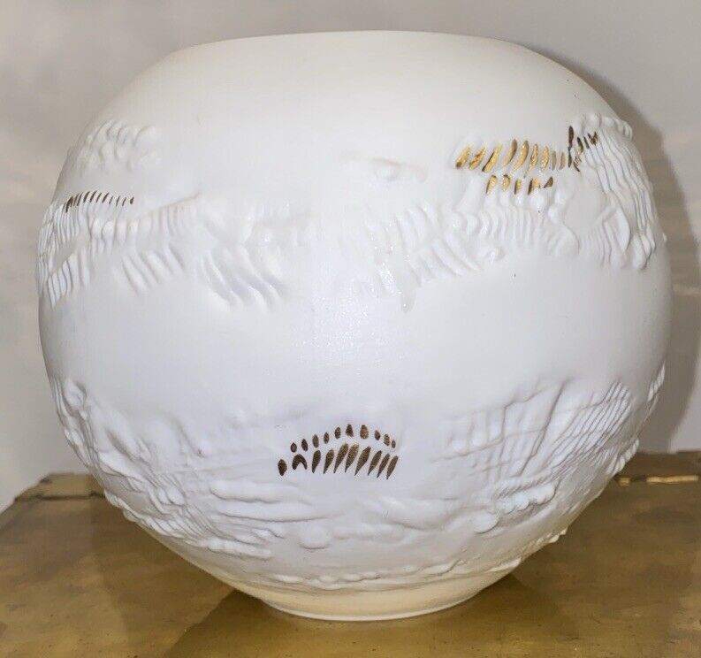 Vintage Rare German HUTSCHENREUTHER White Bisque Porcelain  Ball Vase Textured 