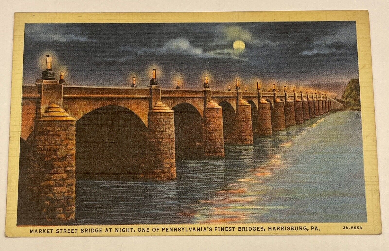 Vintage Harrisburg PA Market Street Bridge Linen Postcard Souvenir 