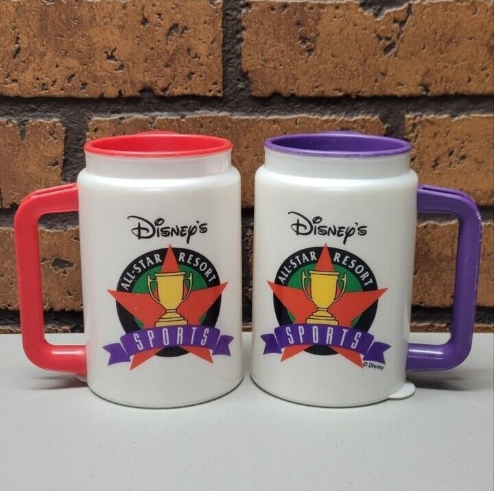 Vintage Disney All-Star Resorts Sports Whirley Mug Set Of 2 (12 Oz) Purple & Red