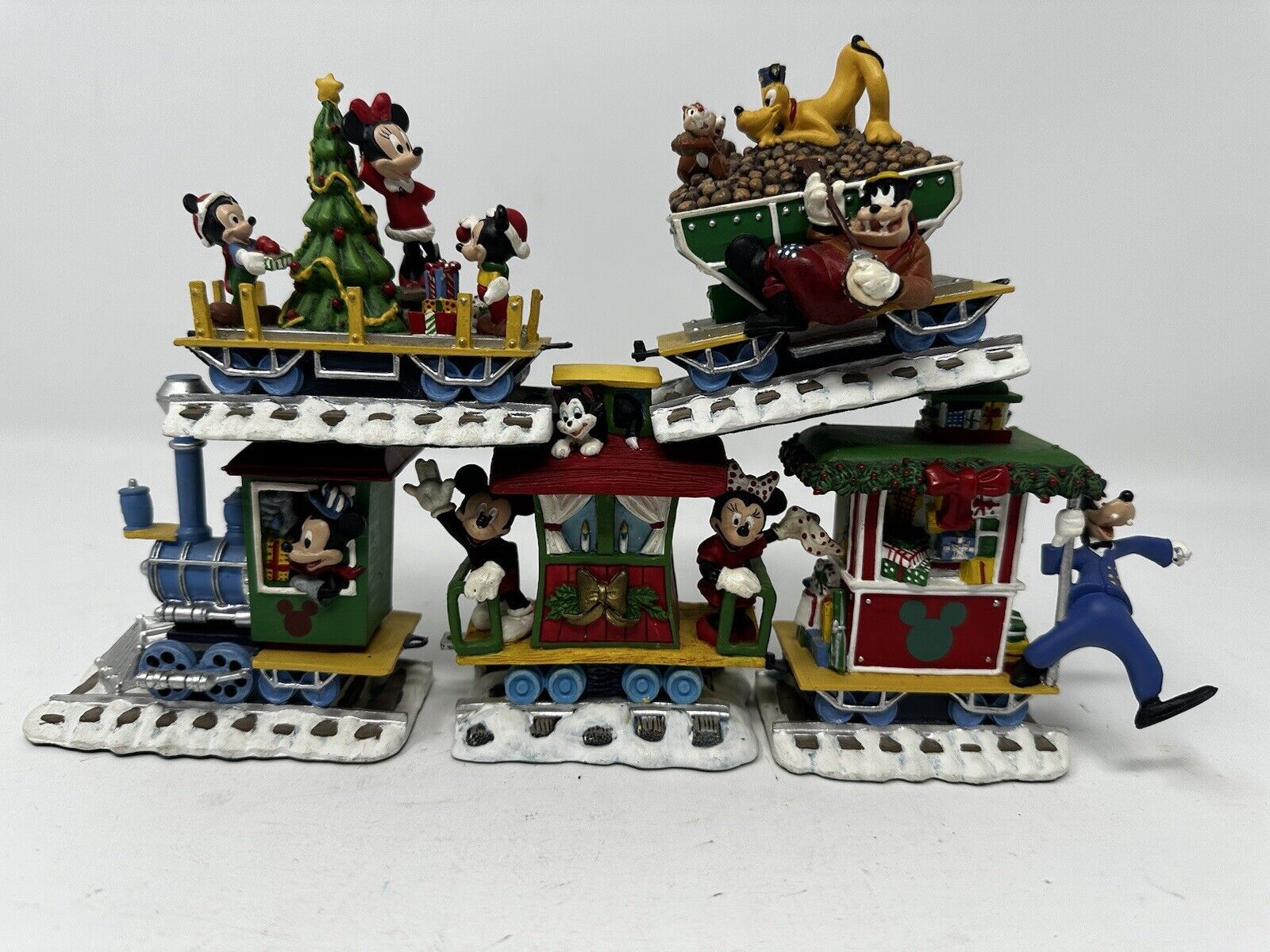 Danbury Mint Mickey's Christmas Holiday Train Set 5 Cars Hand Painted 1997 *READ