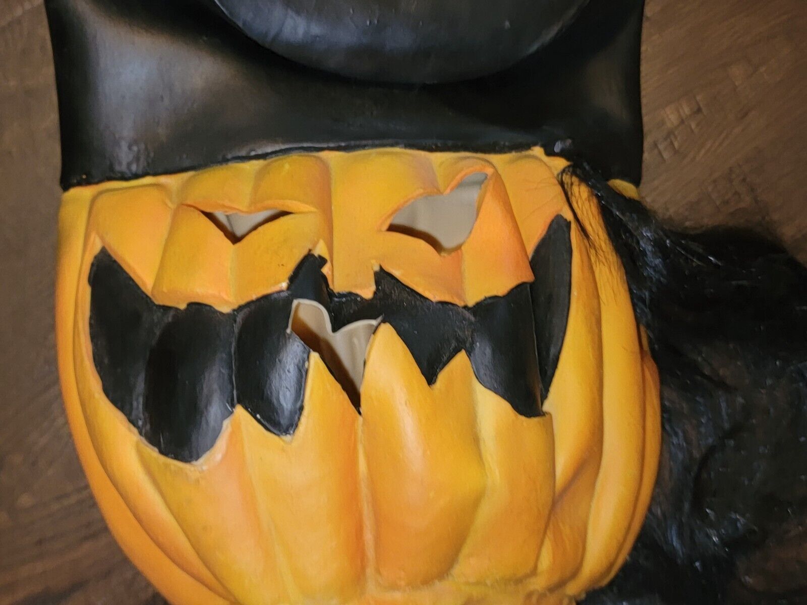Paper Magic Group Halloween Mask VTG 1996 Pumpkin Scary Jack O Lantern Hat Hair