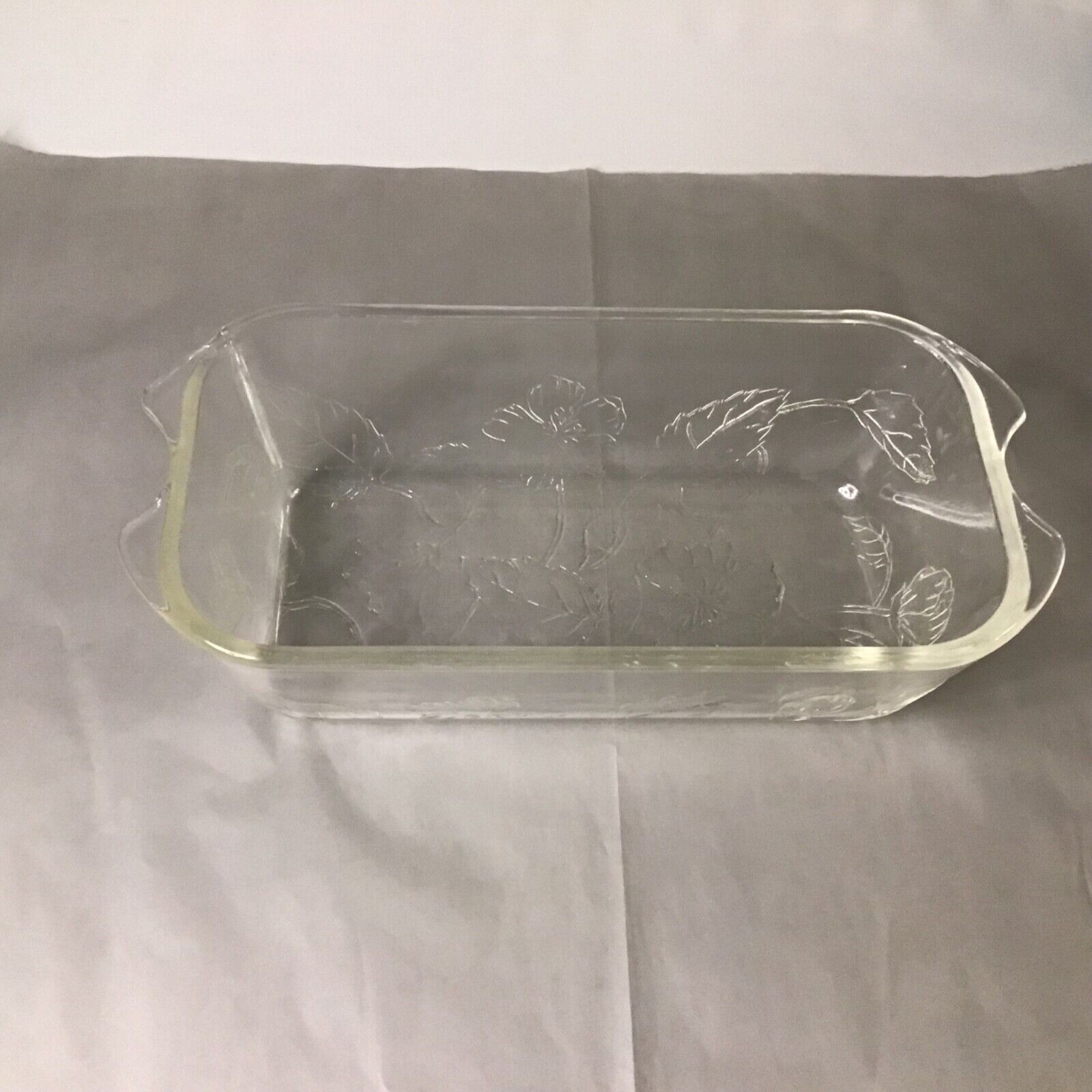 VTG 1940s McKee Sears Roebuck Glass Loaf Baking Dish Etched Flowers MCM